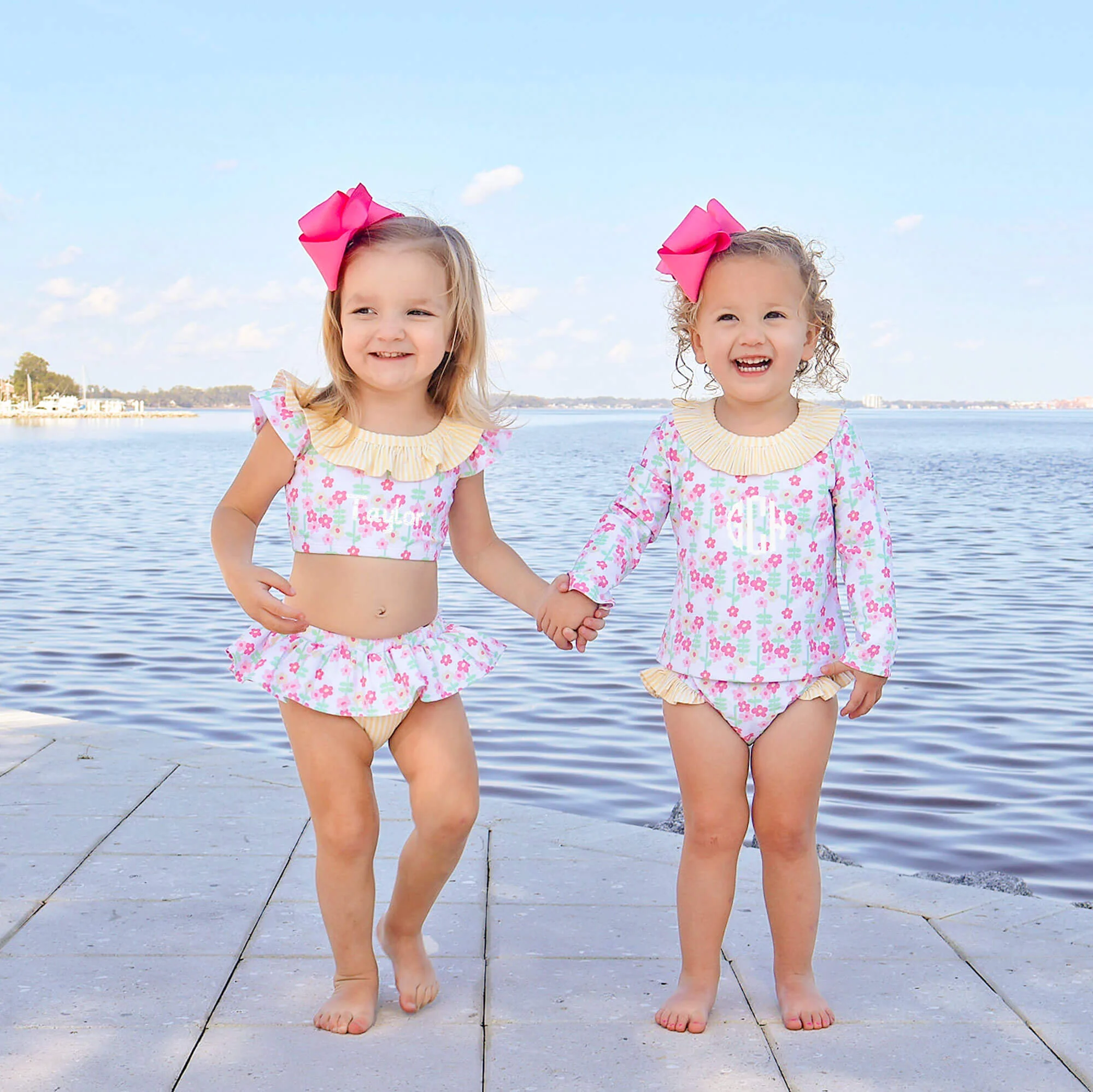 Ditsy Floral Yellow Stripe Rash Guard Set - Image 3
