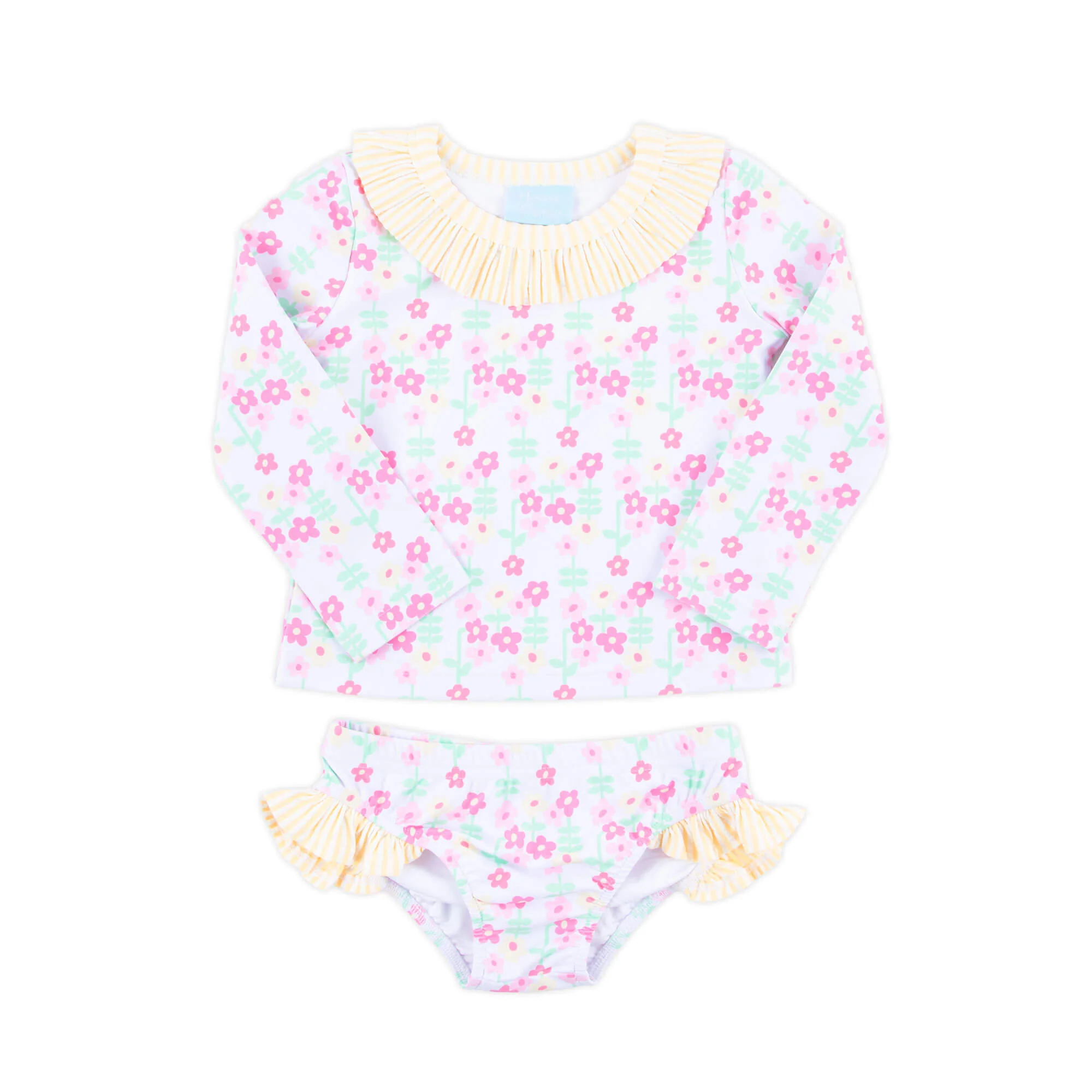 Ditsy Floral Yellow Stripe Rash Guard Set - Image 4