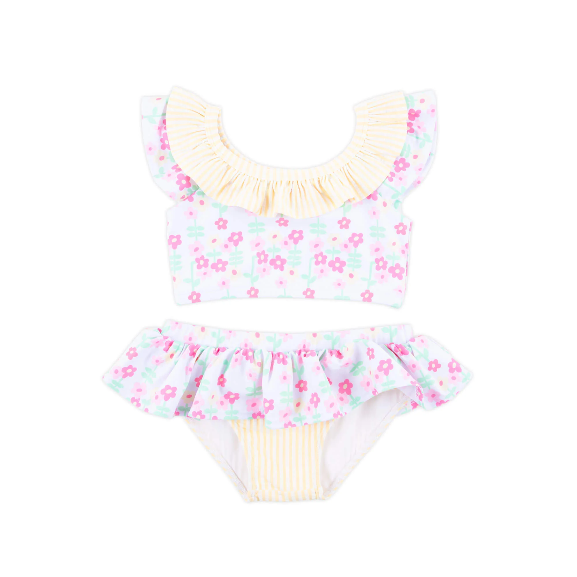Ditsy Floral Yellow Stripe Two Piece Swimsuit - Image 4
