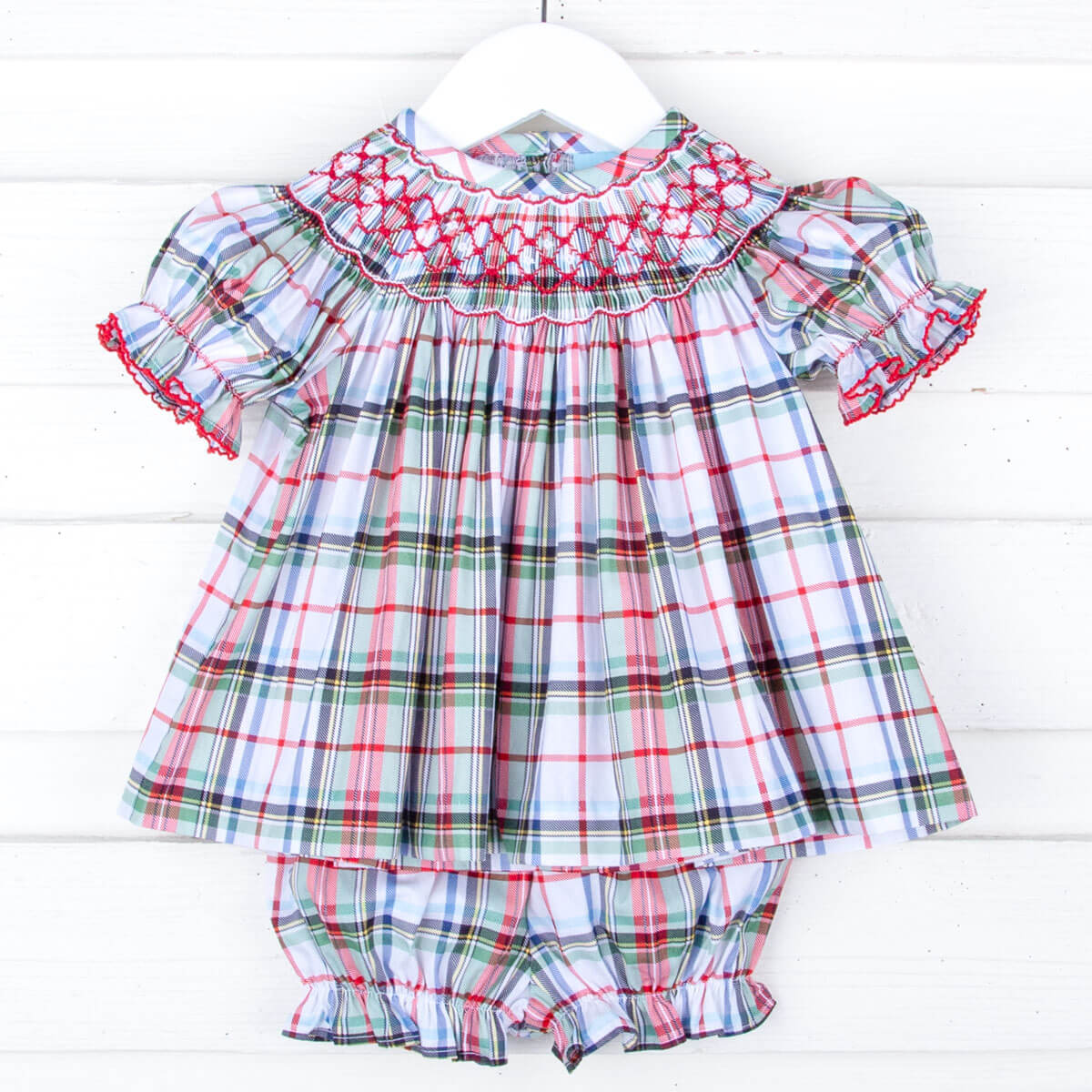 Douglas Plaid Smocked Bishop Bloomer Set - Image 2
