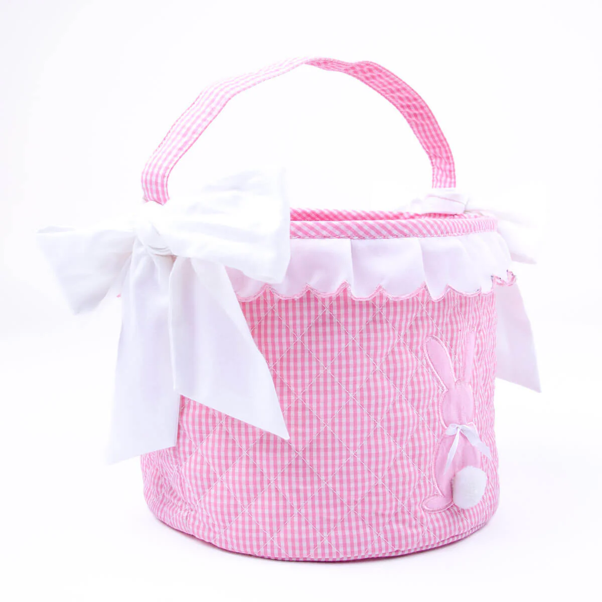 Easter Basket Scalloped Bunny Applique Pink Gingham - Image 3