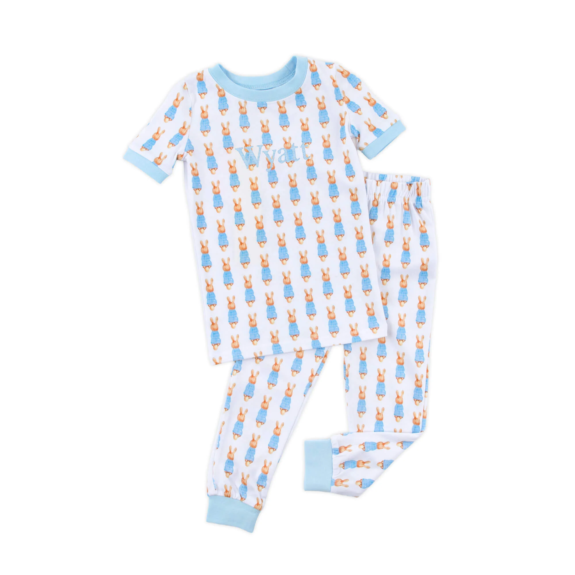 Gingham Storybook Bunnies Blue Pajamas - Image 2