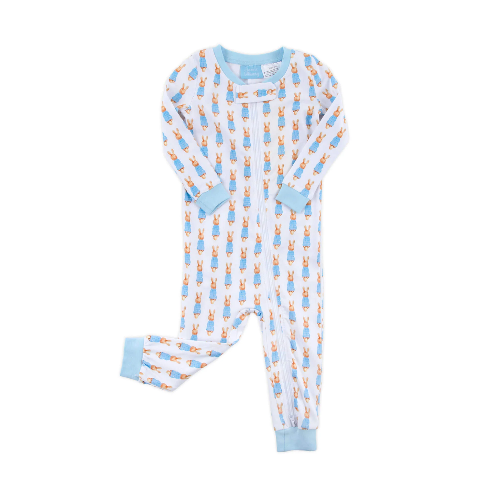 Gingham Storybook Bunnies Blue Zip Sleeper - Image 2