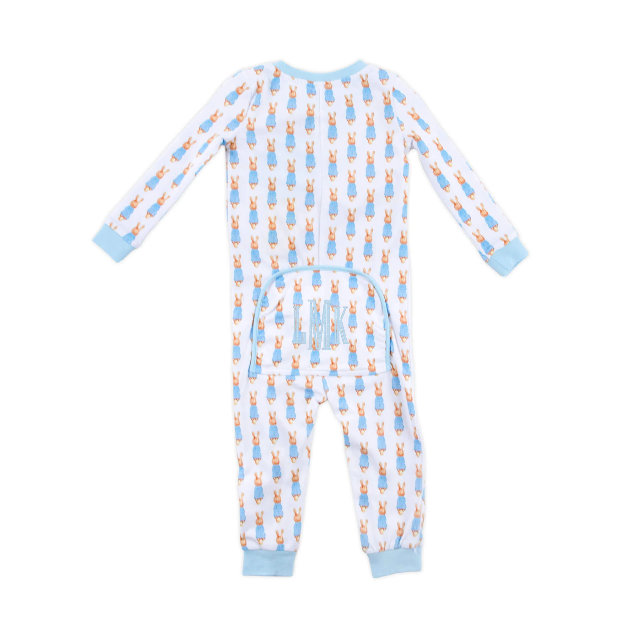 Gingham Storybook Bunnies Blue Zip Sleeper - Image 3