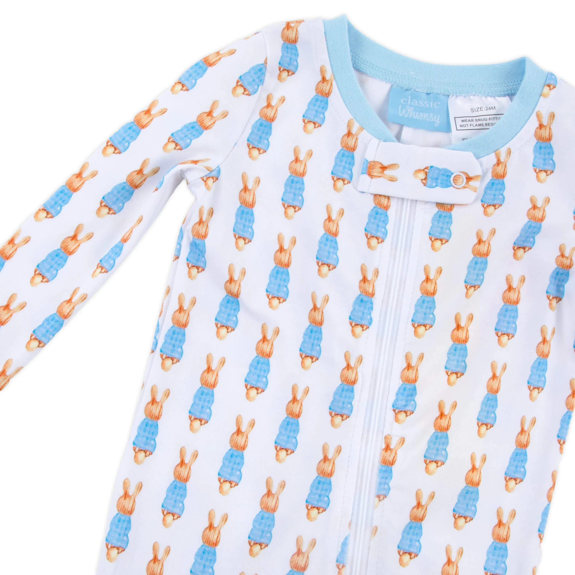 Gingham Storybook Bunnies Blue Zip Sleeper - Image 4