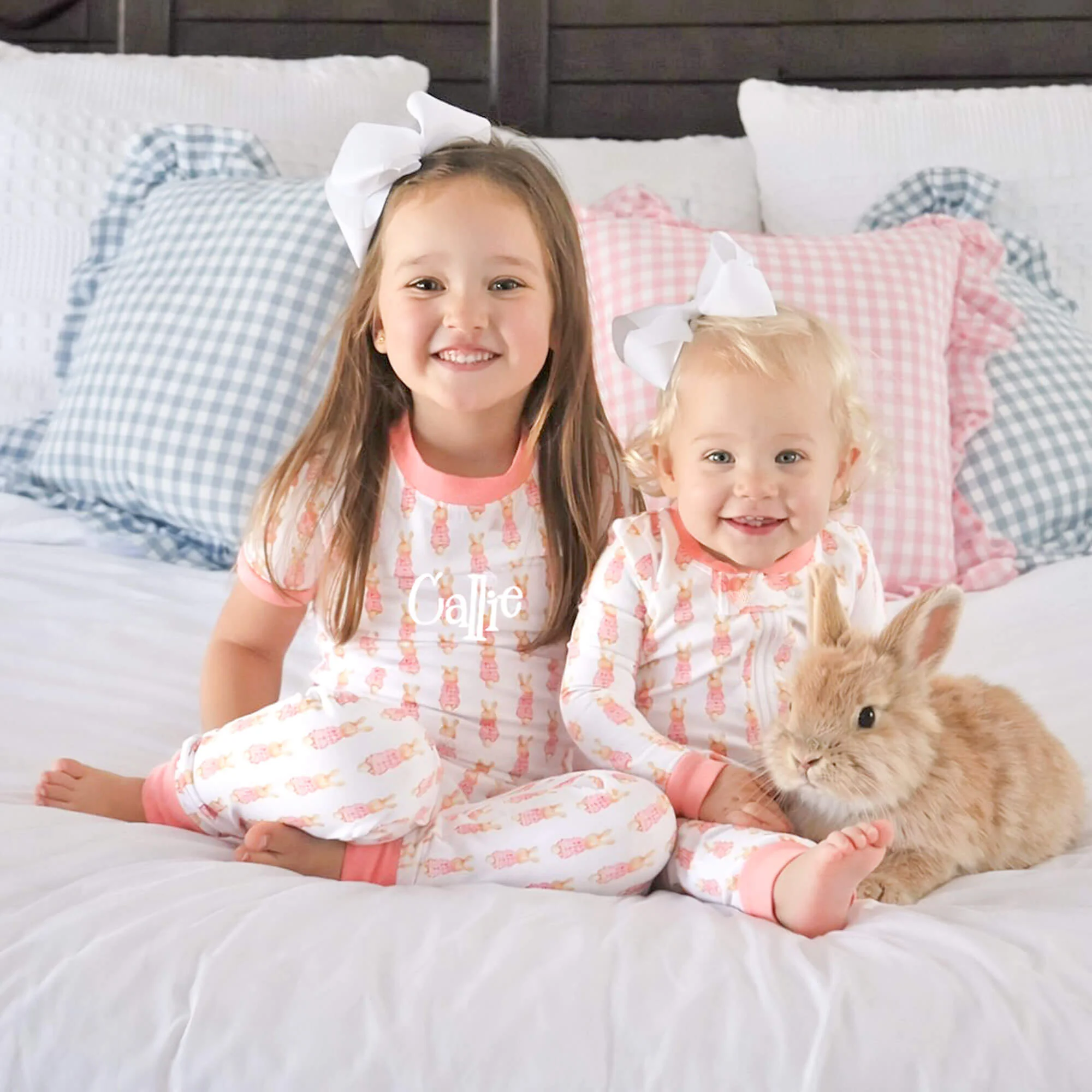 Gingham Storybook Bunnies Pink Pajamas - Image 4