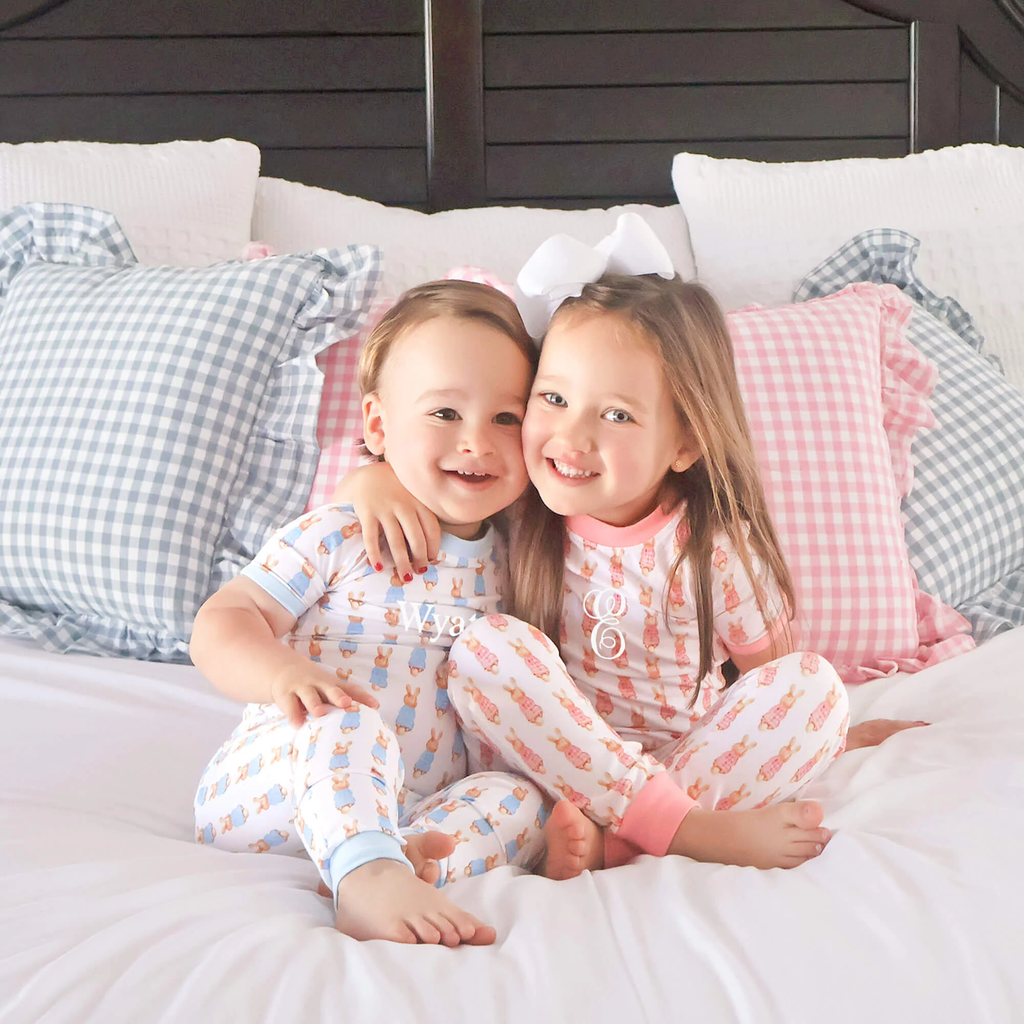 Gingham Storybook Bunnies Pink Pajamas - Image 6
