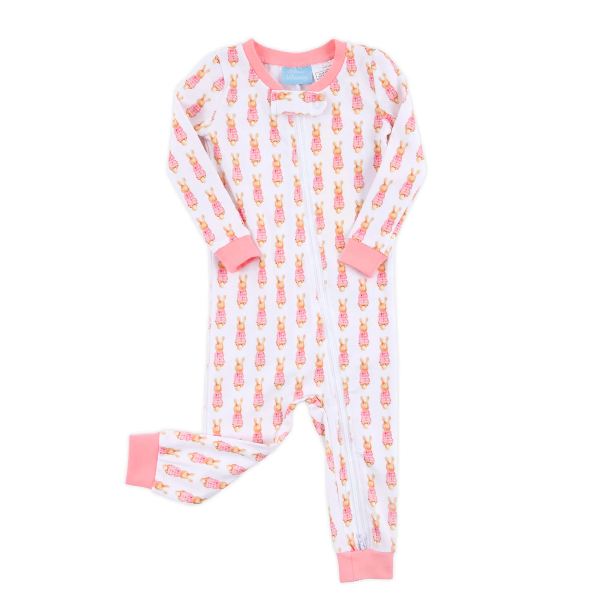 Gingham Storybook Bunnies Pink Zip Sleeper - Image 2