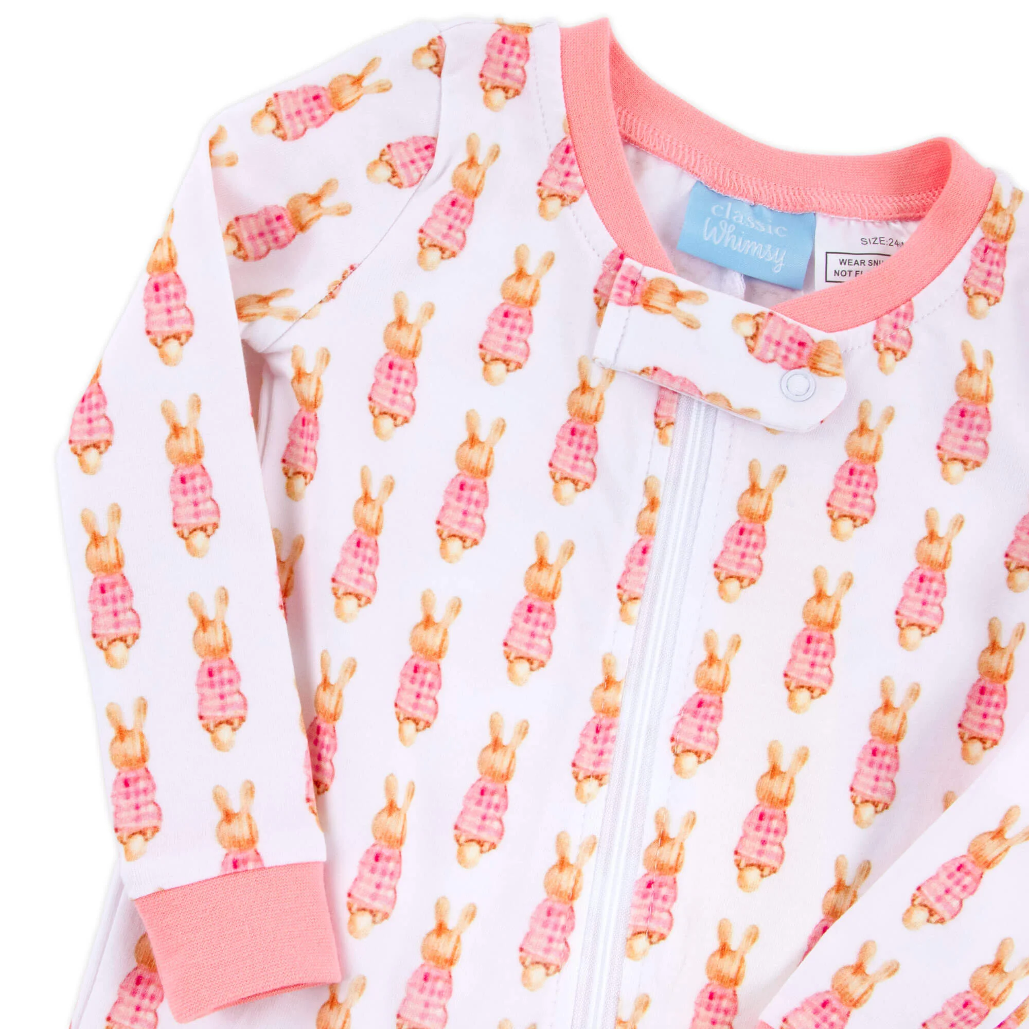 Gingham Storybook Bunnies Pink Zip Sleeper - Image 3