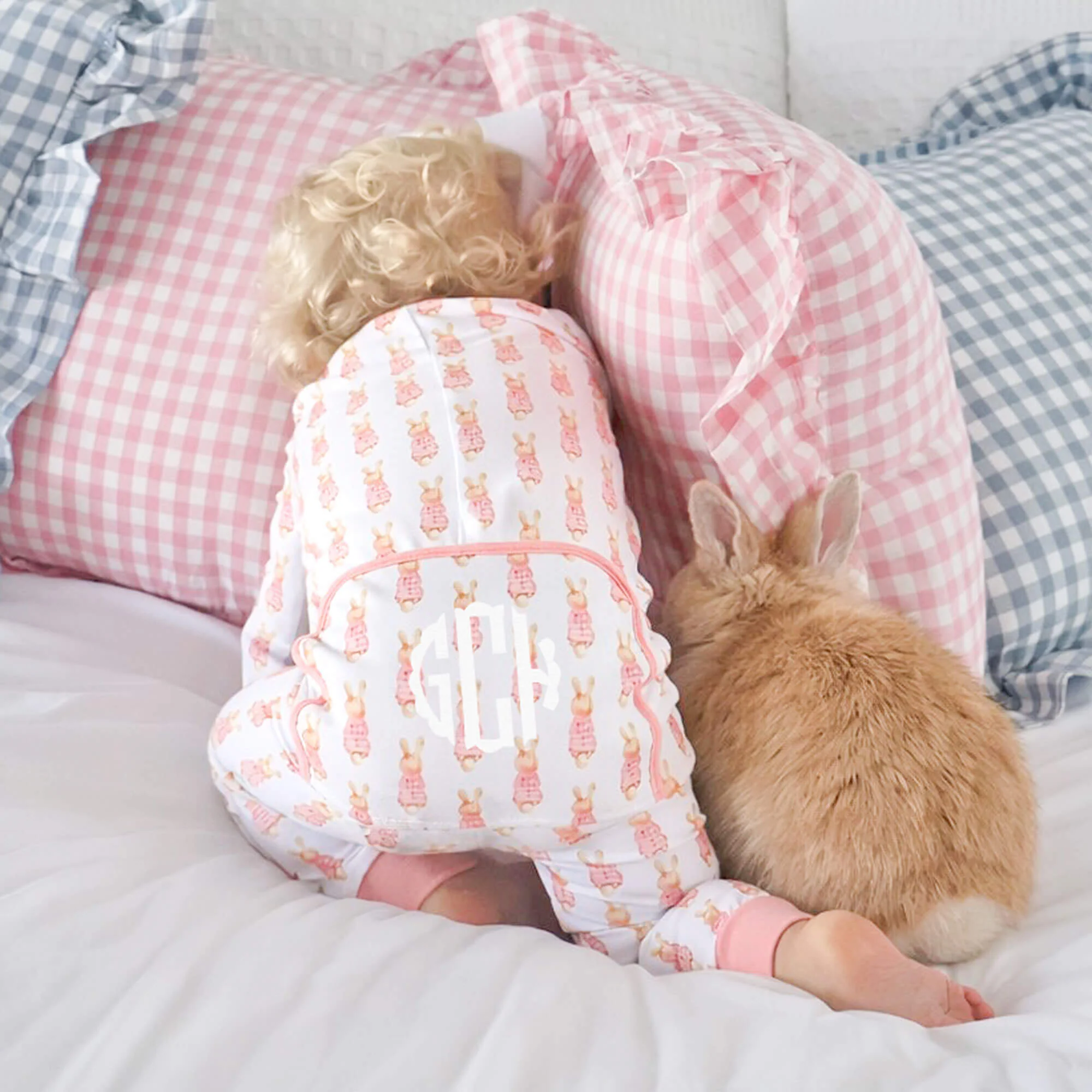 Gingham Storybook Bunnies Pink Zip Sleeper - Image 4