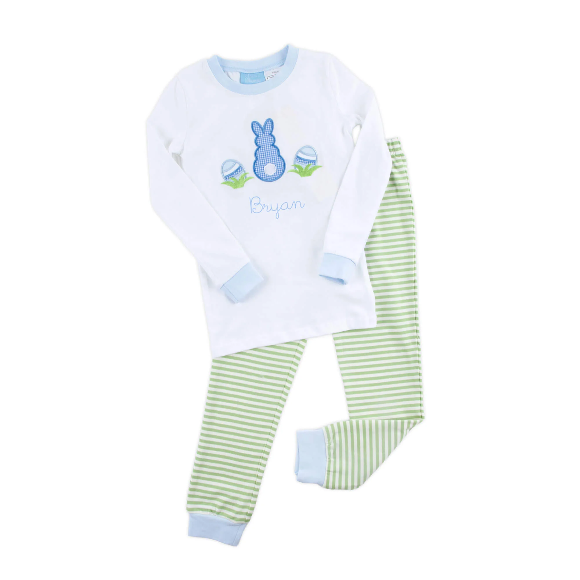 Easter Bunny Blue Trim Green Stripe Pajamas - Image 2