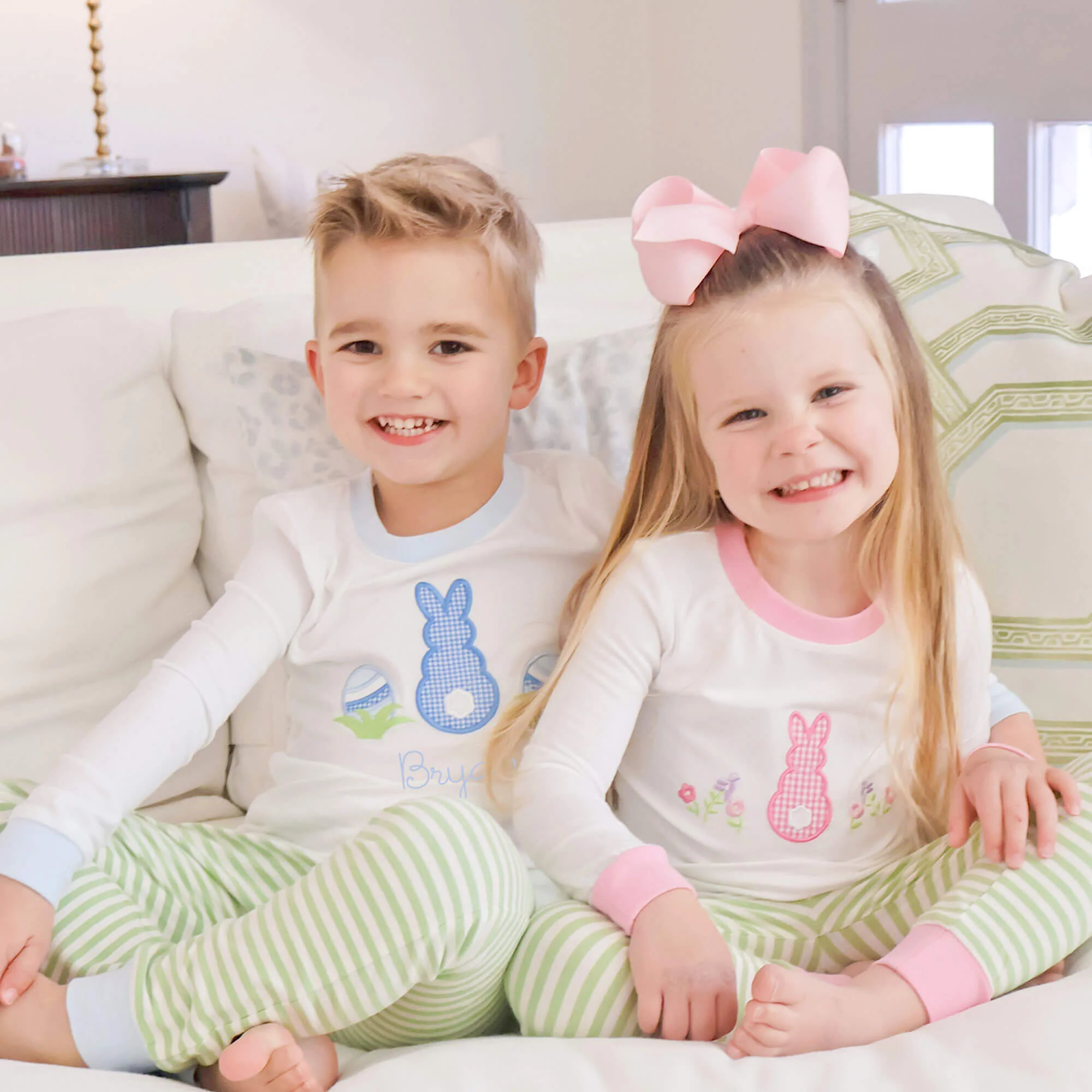 Easter Bunny Blue Trim Green Stripe Pajamas - Image 4