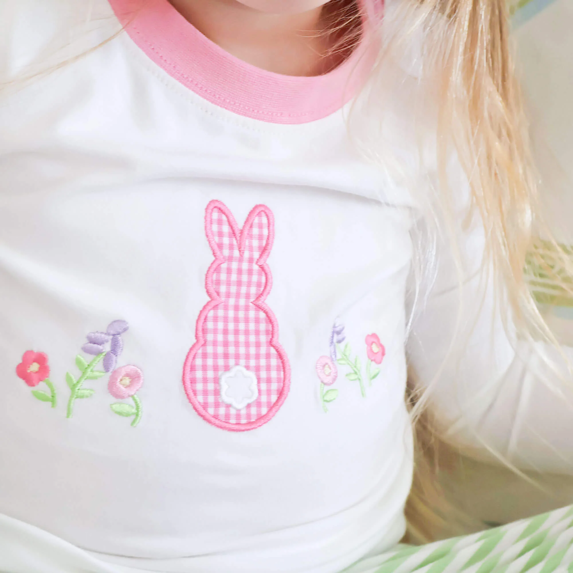 Easter Bunny Pink Trim Green Stripe Pajamas - Image 3