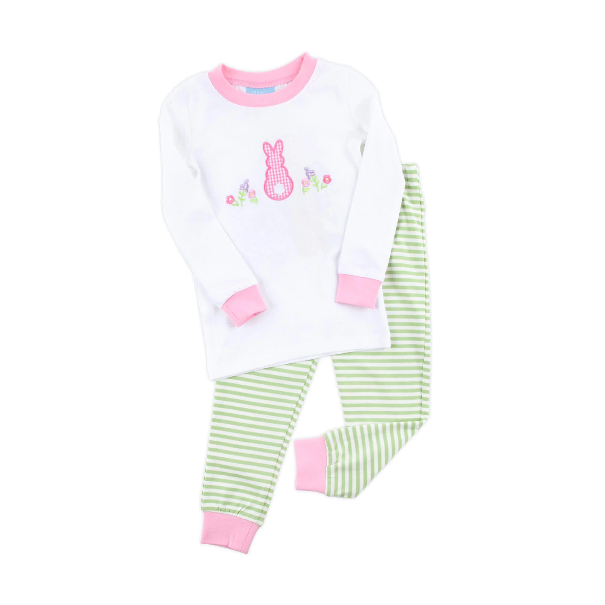 Easter Bunny Pink Trim Green Stripe Pajamas - Image 6