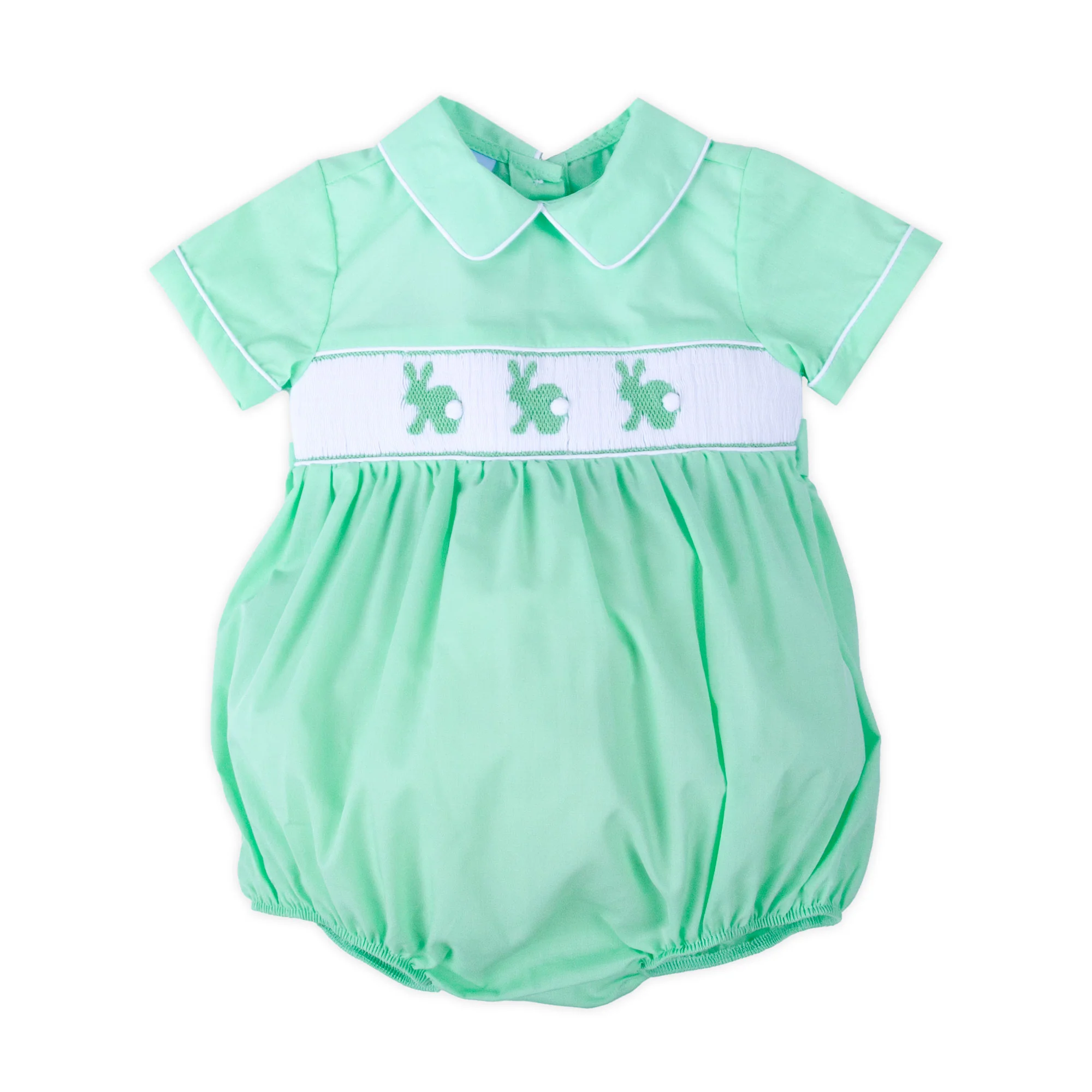 Easter Bunny Smocked Green Gingham Collared Bubble - Image 3
