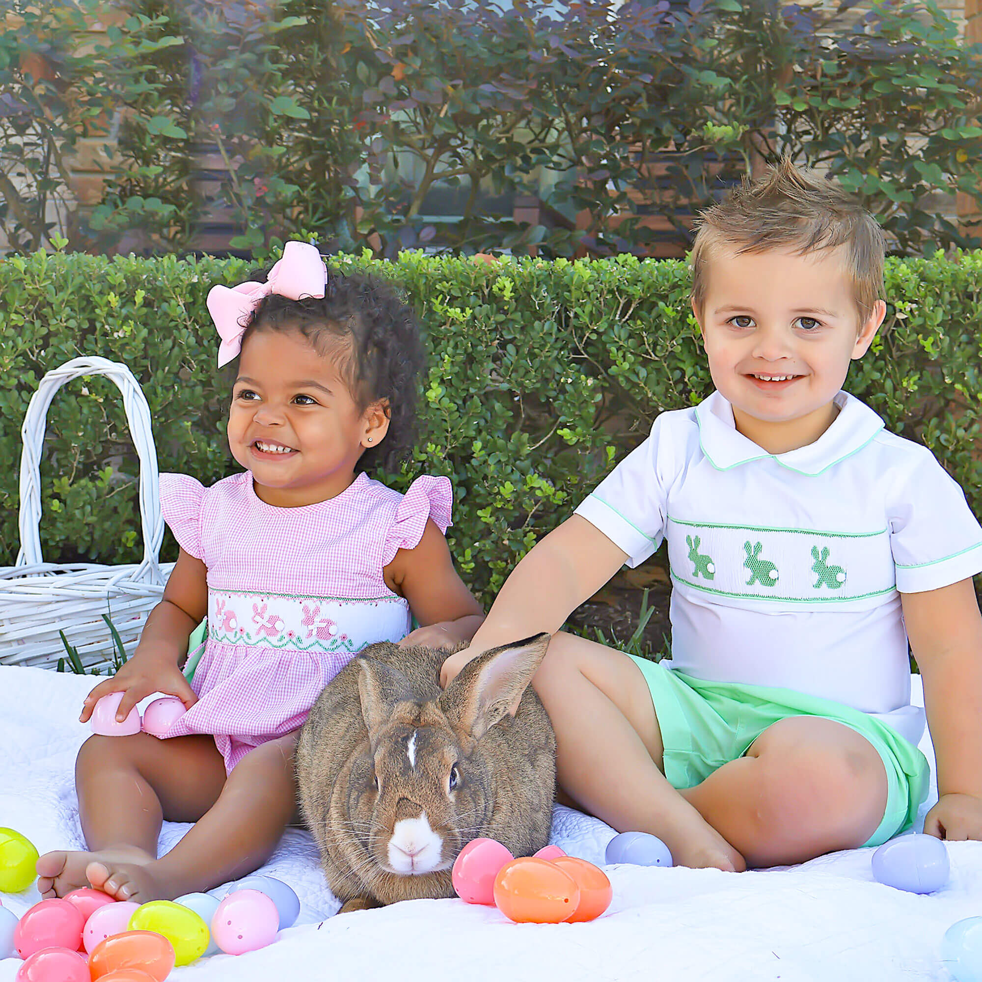 Easter Bunny Smocked Green Collared Short Set - Image 4