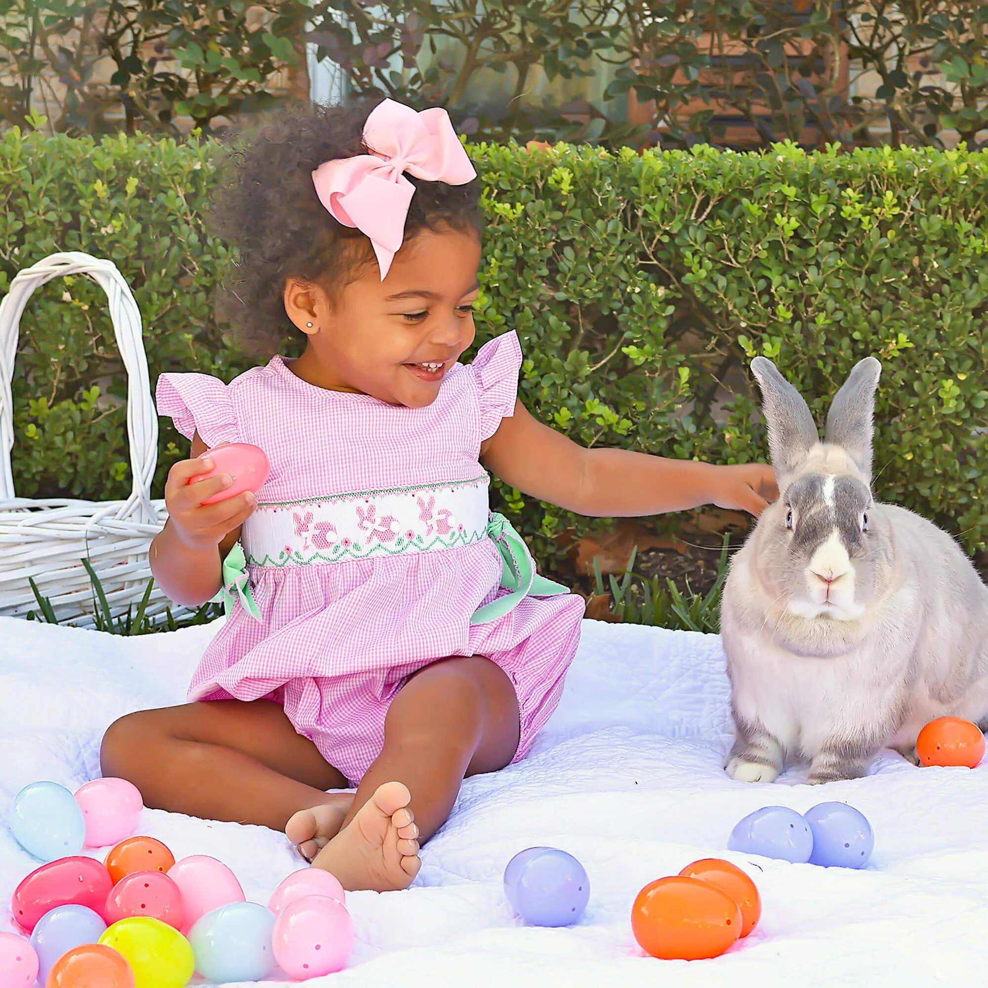 Easter Bunny Smocked Pink Gingham Beverly Bubble - Image 3