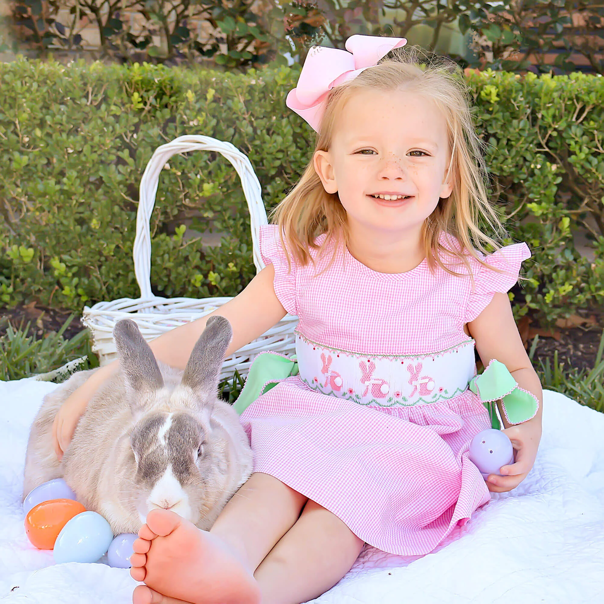 Easter Bunny Smocked Pink Gingham Beverly Dress - Image 2