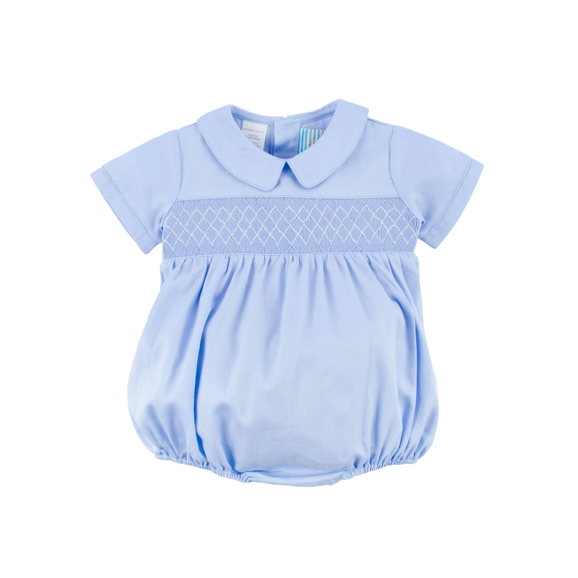 Blue Pique Smocked Collared Bubble - Image 2