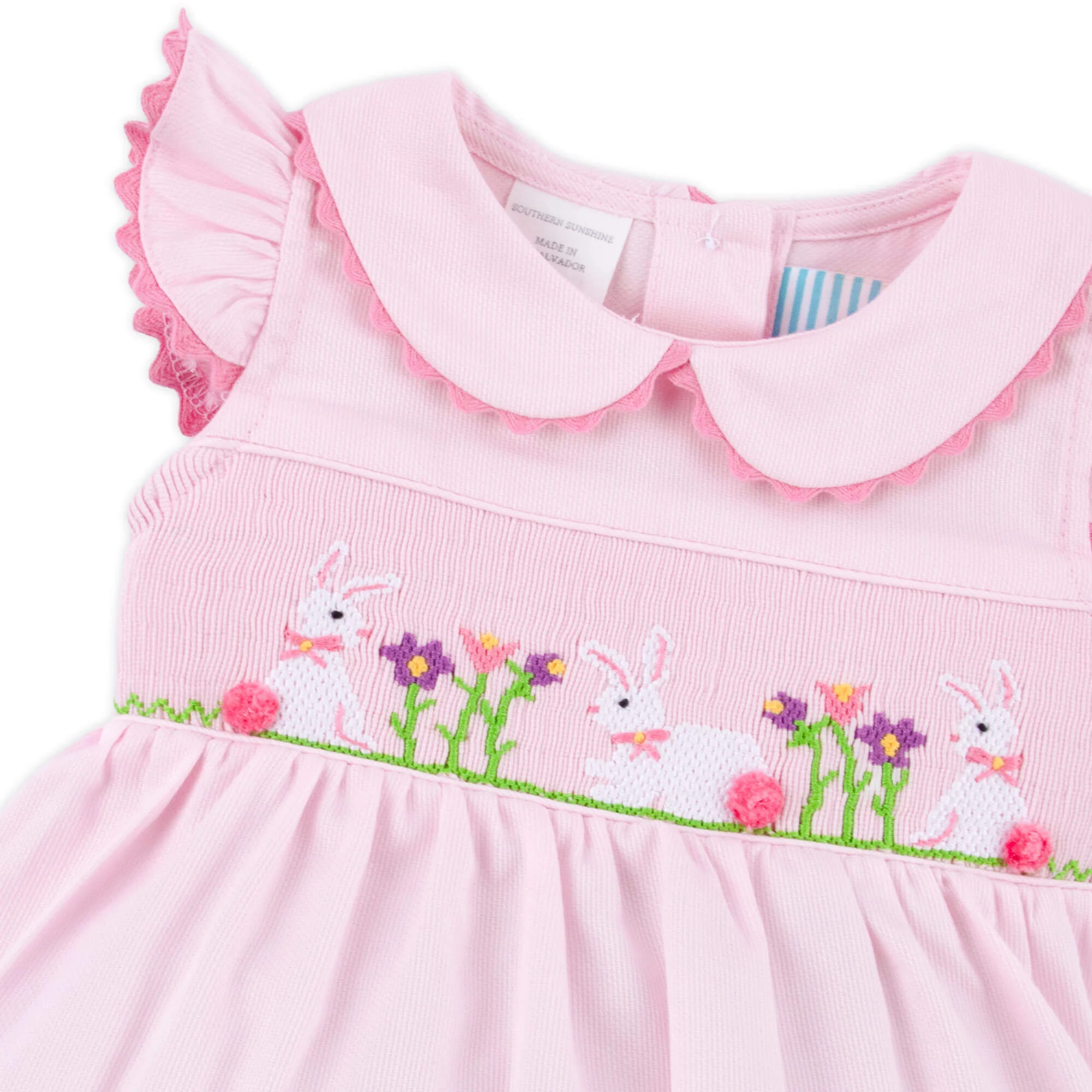 Easter Celebration Pink Pique Smocked Collared Bubble - Image 2