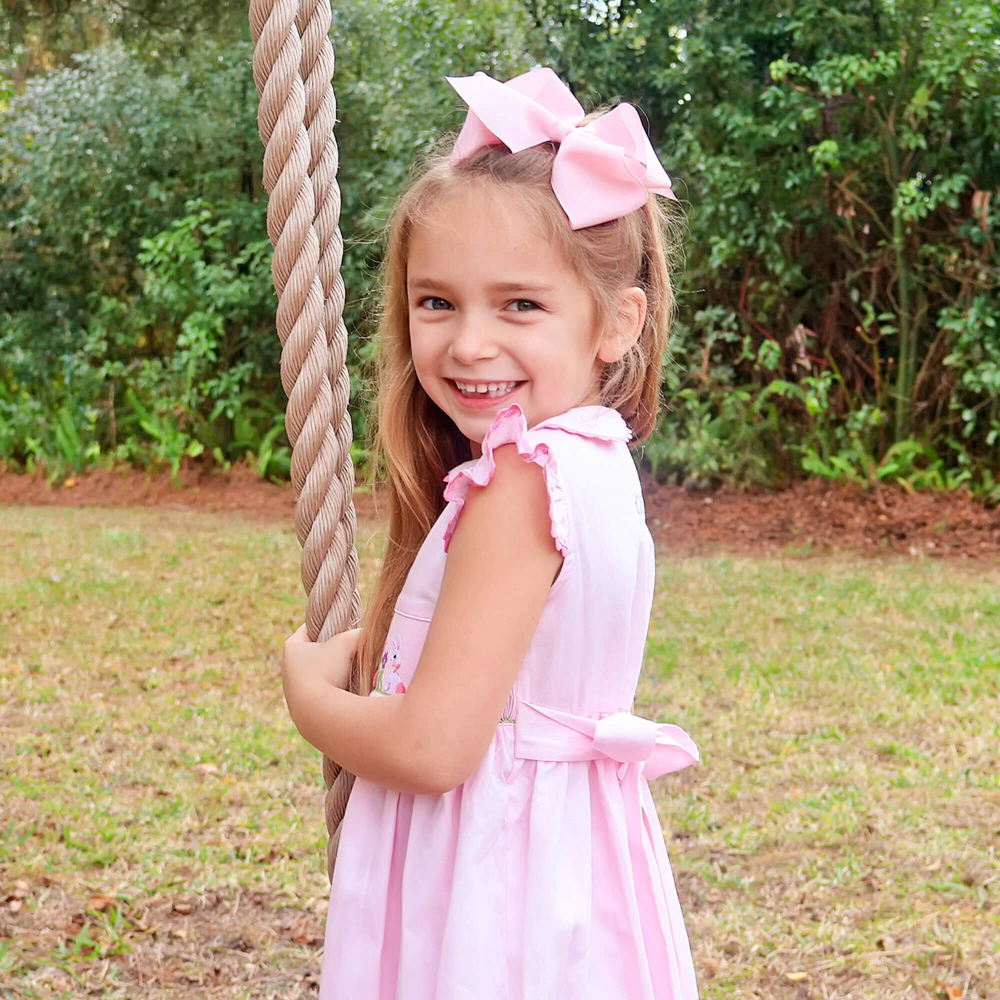 Easter Celebration Pink Pique Smocked Collared Dress - Image 3