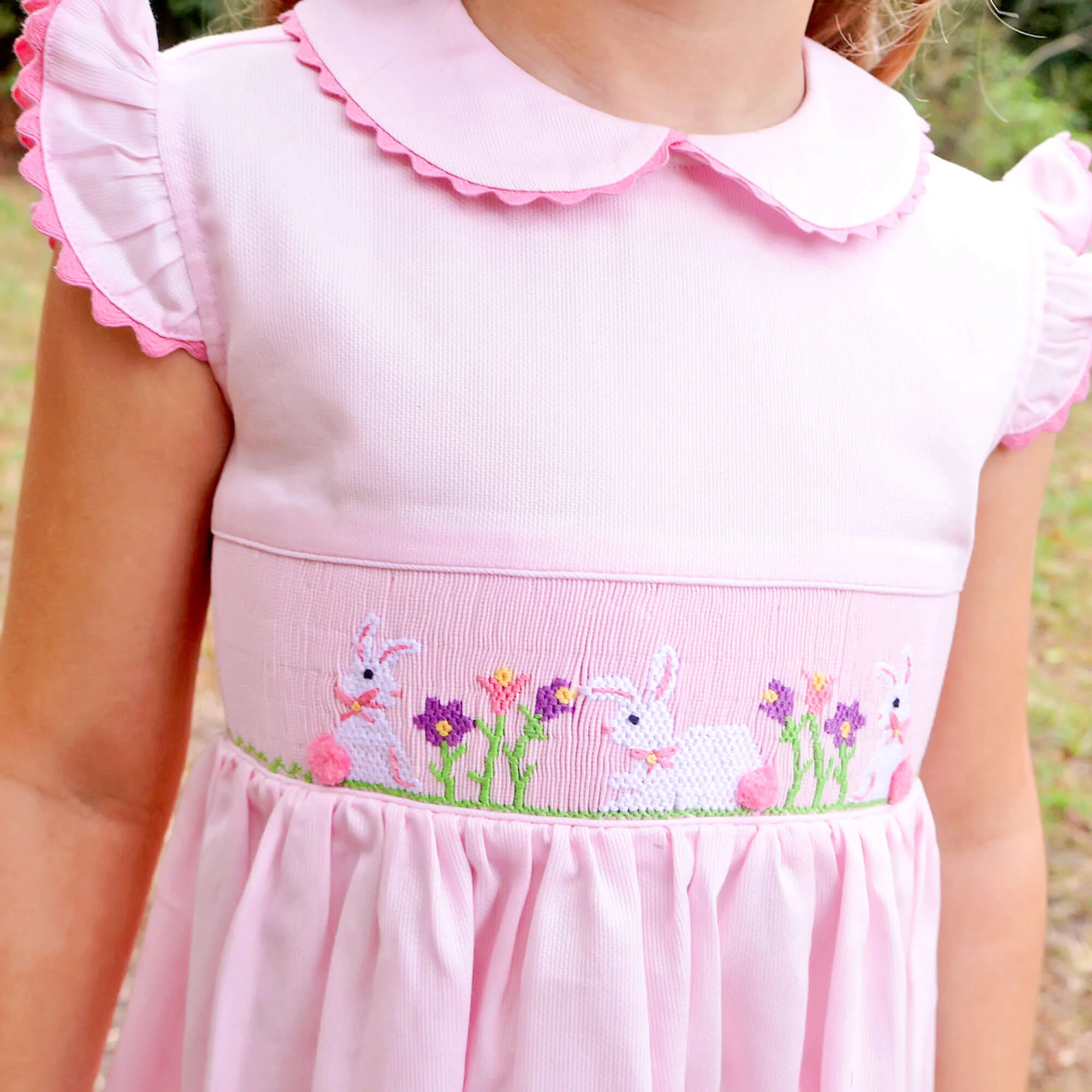 Easter Celebration Pink Pique Smocked Collared Dress - Image 6