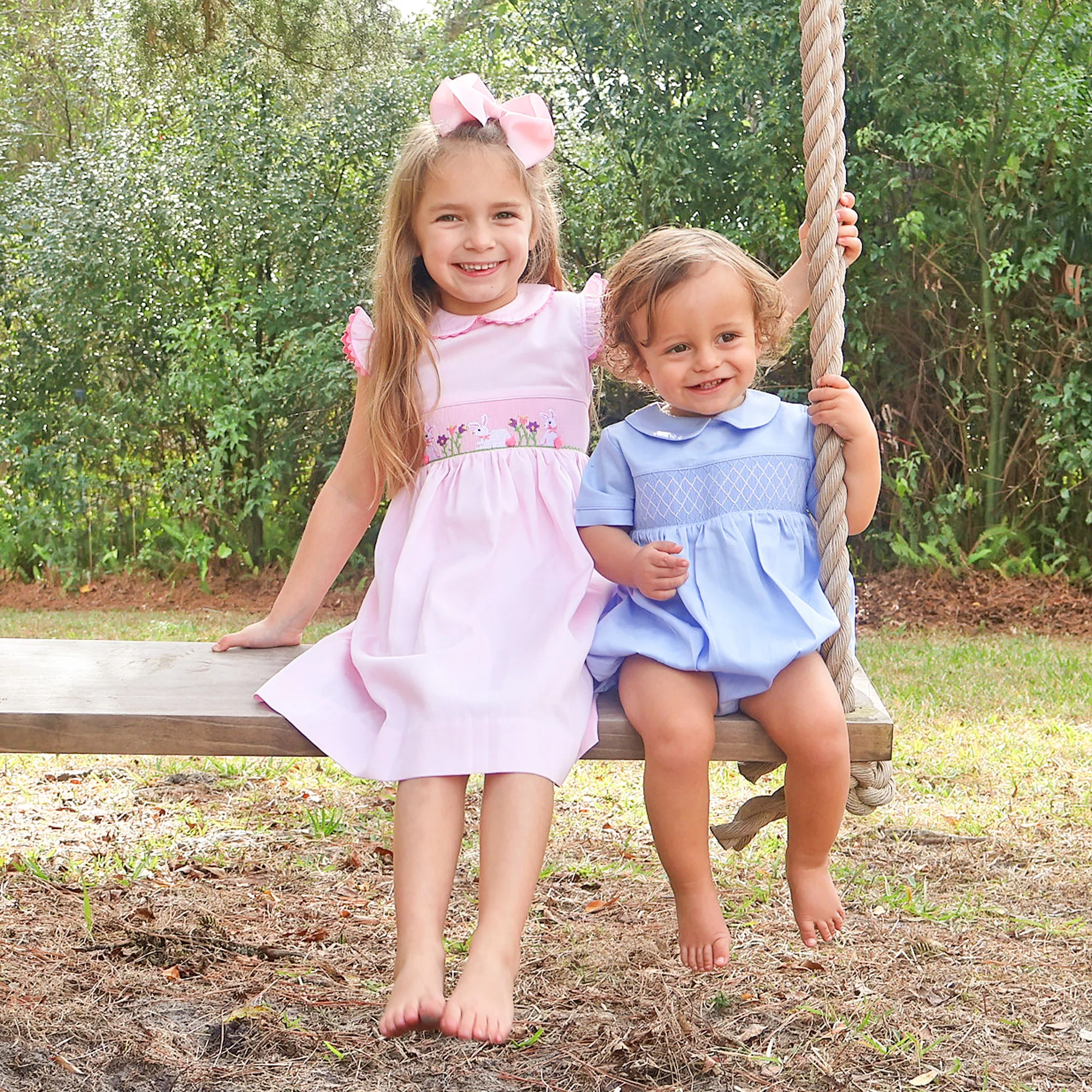 Easter Celebration Pink Pique Smocked Collared Dress - Image 8