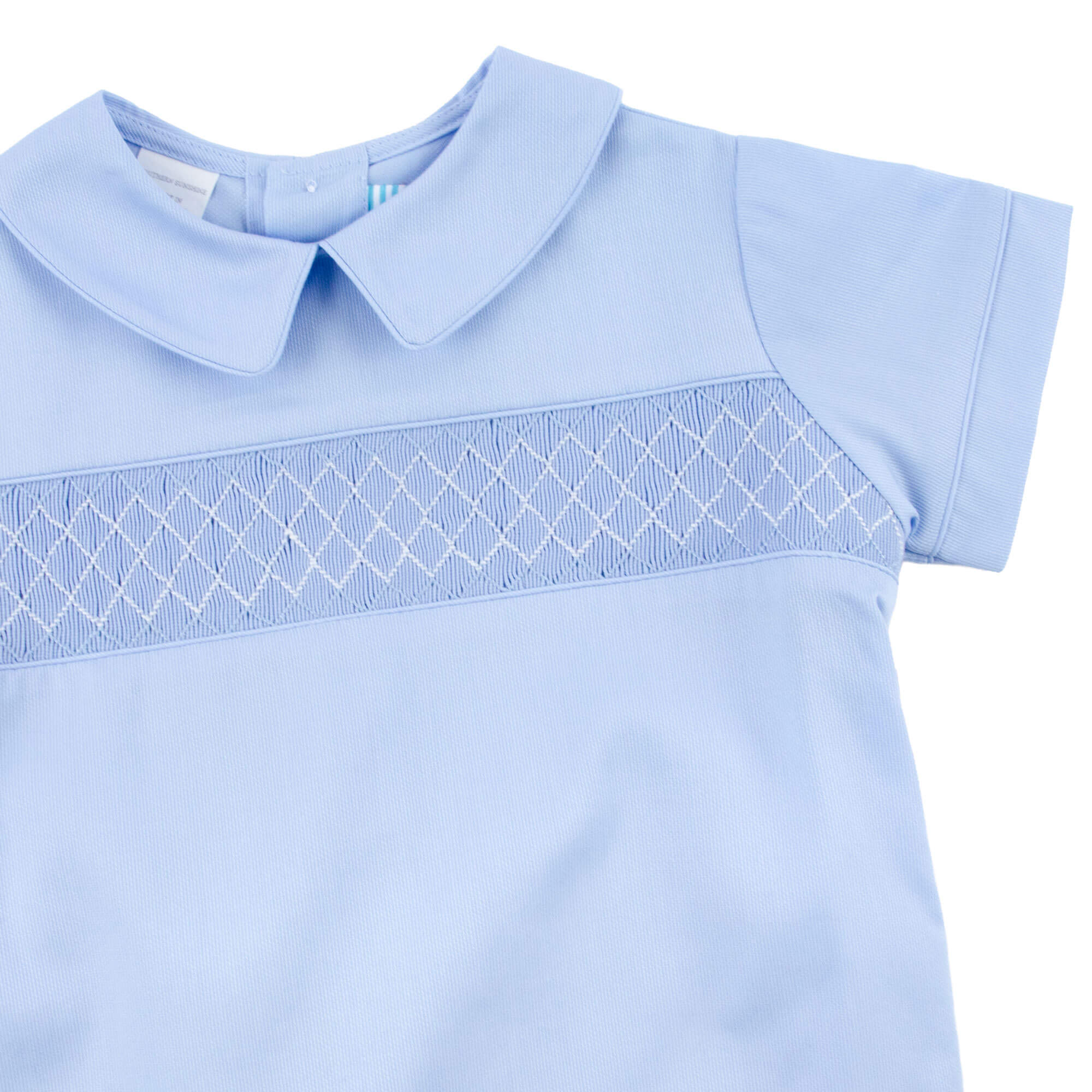 Blue Pique Smocked Collared Short Set - Image 2