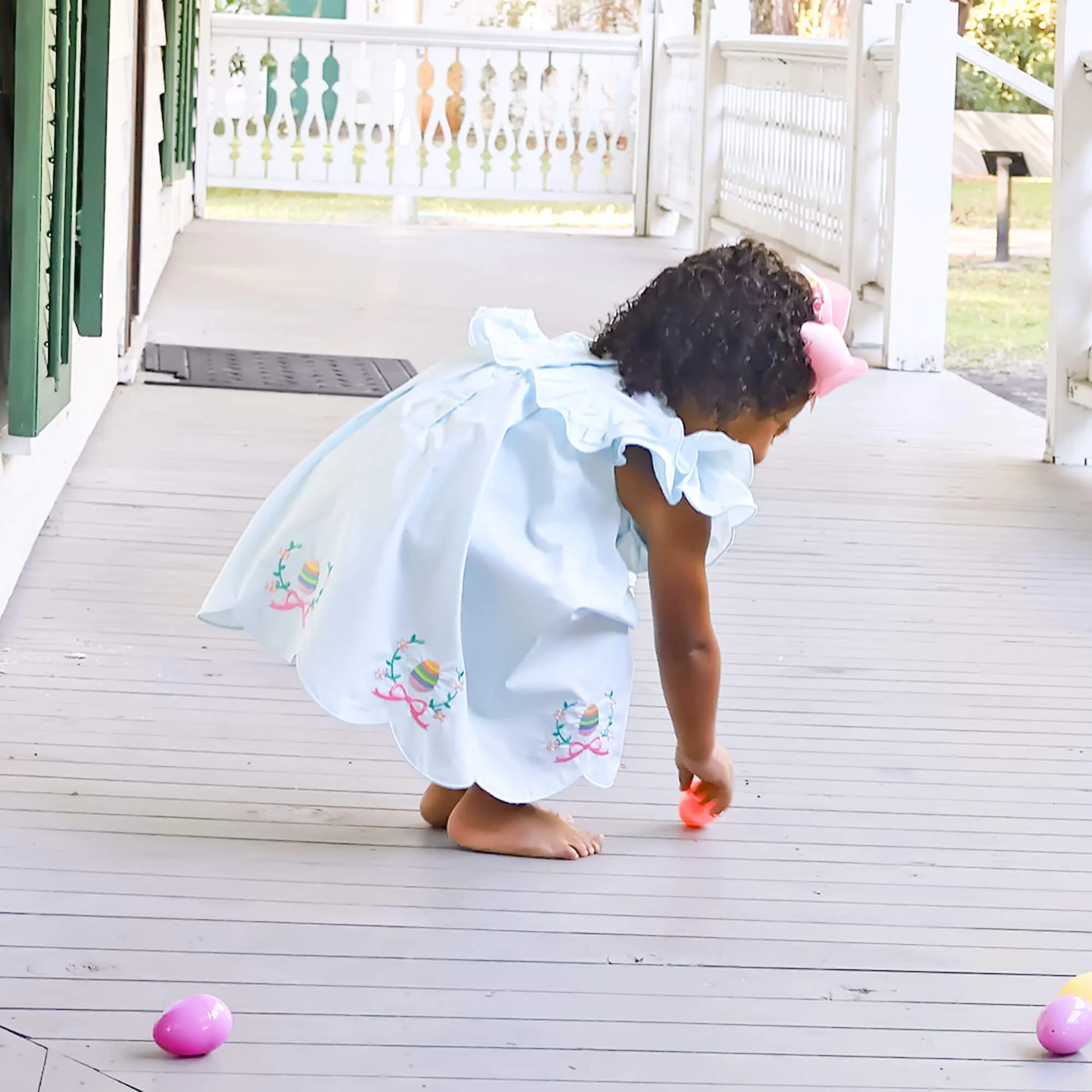 Easter Eggs & Bows Light Blue Lacey Dress - Image 4
