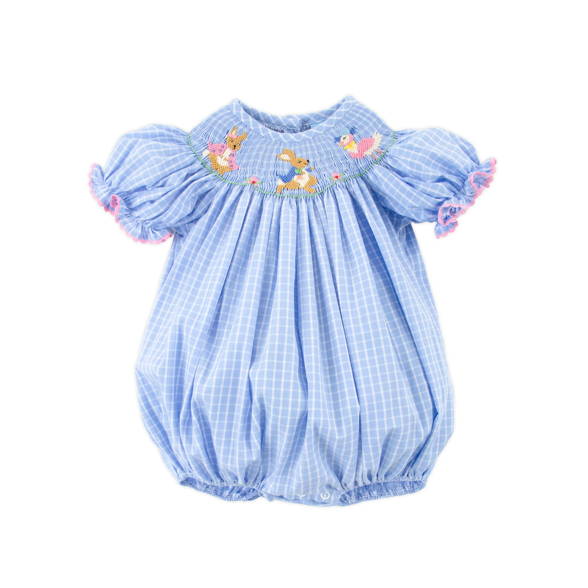 Storybook Smocked Blue Windowpane Bubble - Image 2