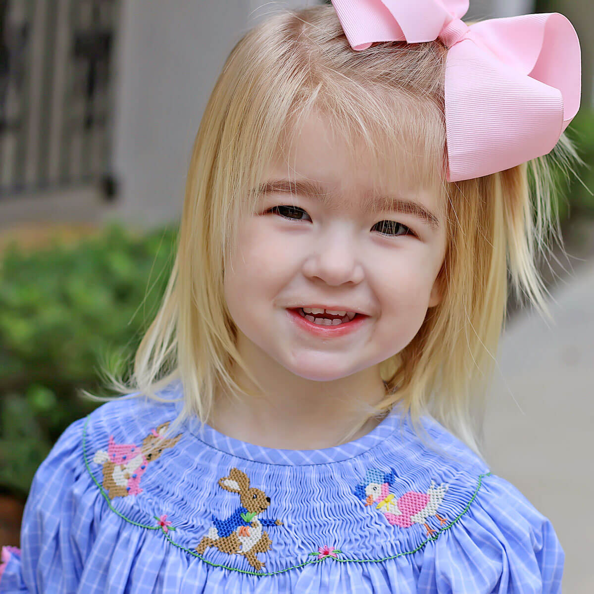 Storybook Smocked Blue Windowpane Bubble - Image 3