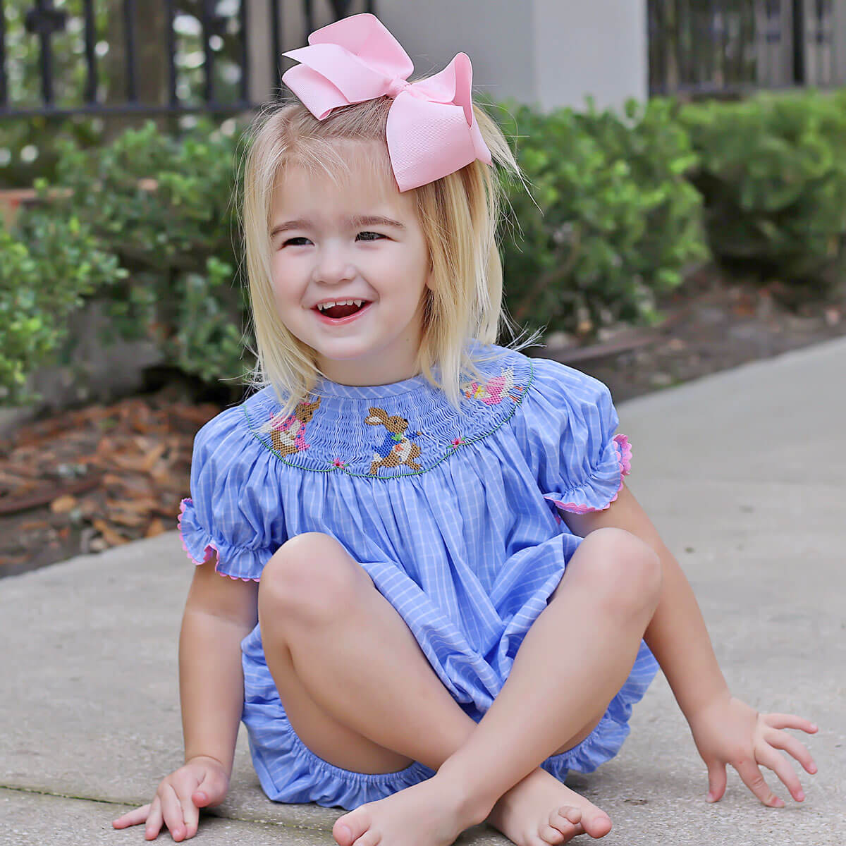Storybook Smocked Blue Windowpane Bubble - Image 4