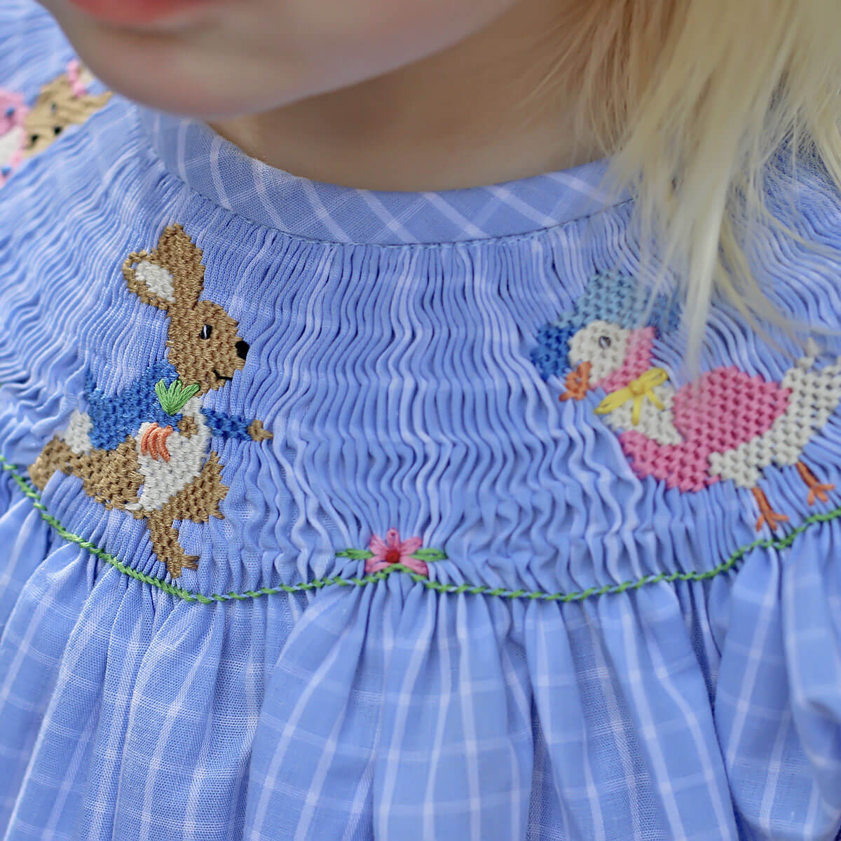 Storybook Smocked Blue Windowpane Bubble - Image 6