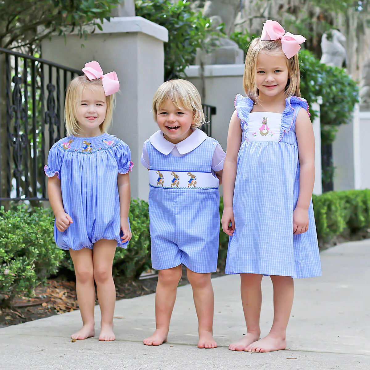 Storybook Smocked Blue Windowpane Bubble - Image 7