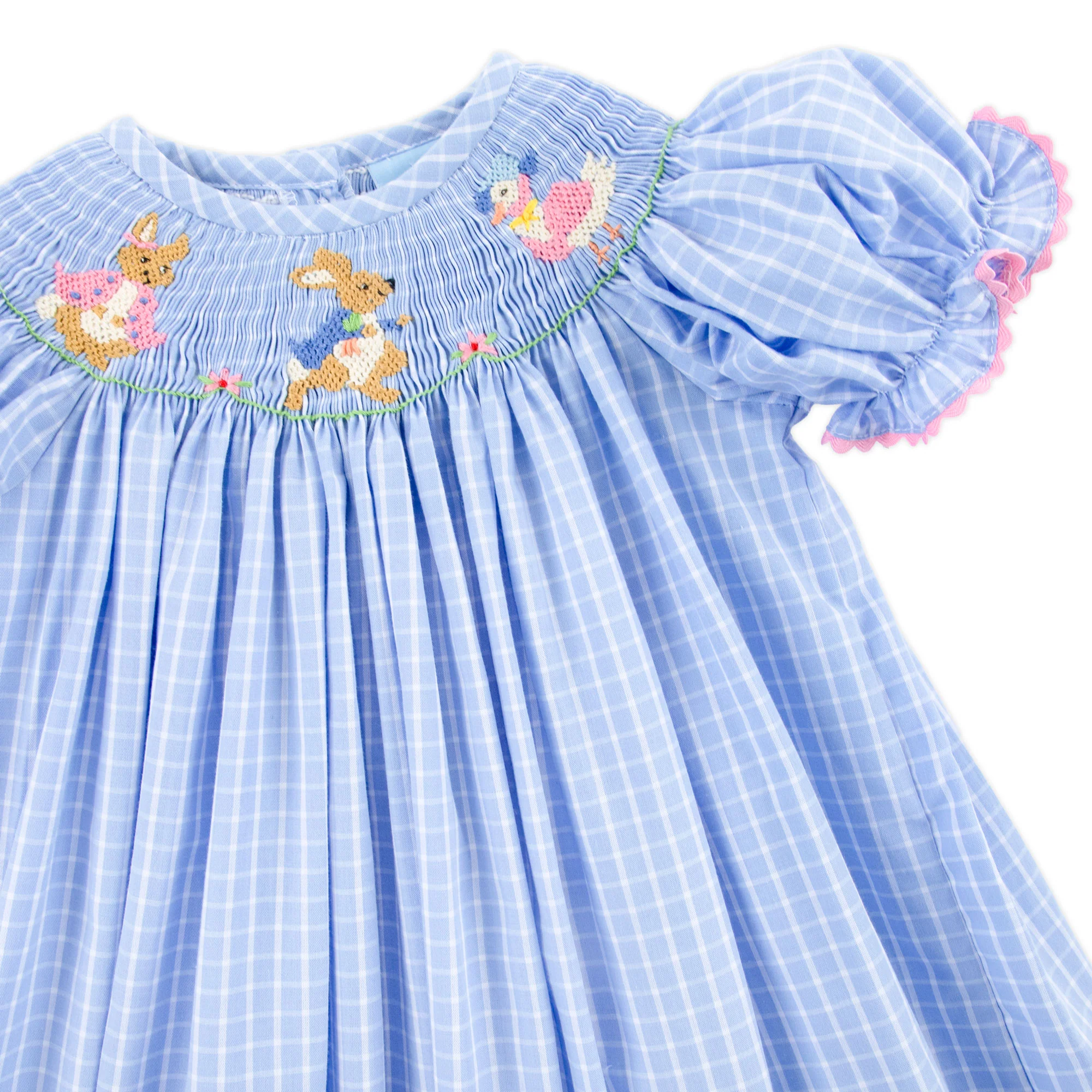 Storybook Smocked Blue Windowpane Dress - Image 3