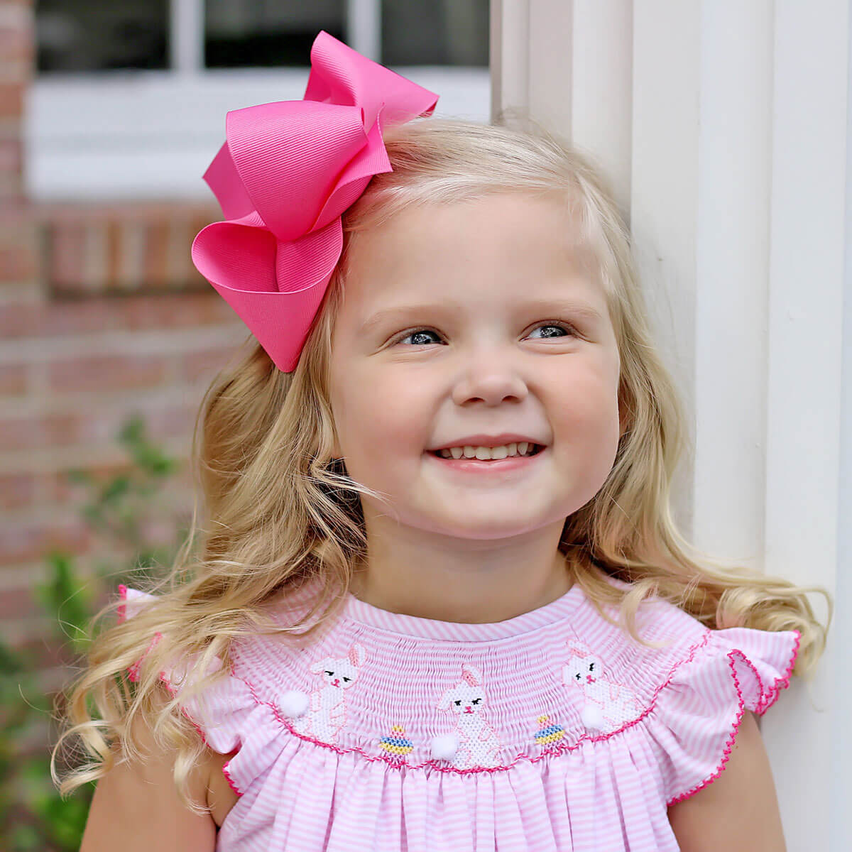 Easter Fun Pink Stripe Smocked Bubble - Image 2