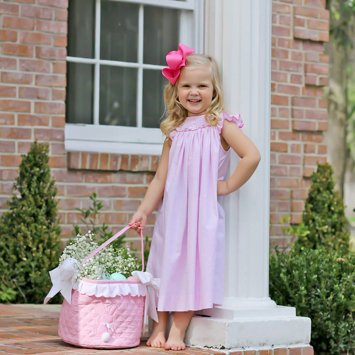 Easter Fun Pink Stripe Smocked Dress - Image 4