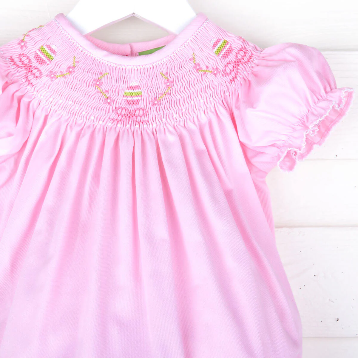 Easter Hunt Smocked Bubble Pink Pique - Image 2