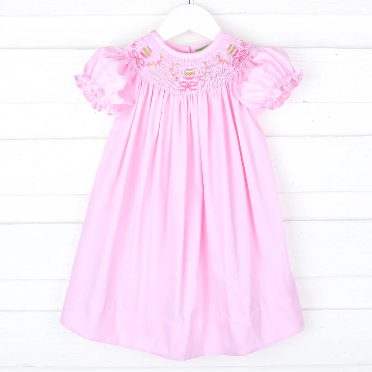 Easter Hunt Smocked Bishop Dress Pink Pique - Image 2