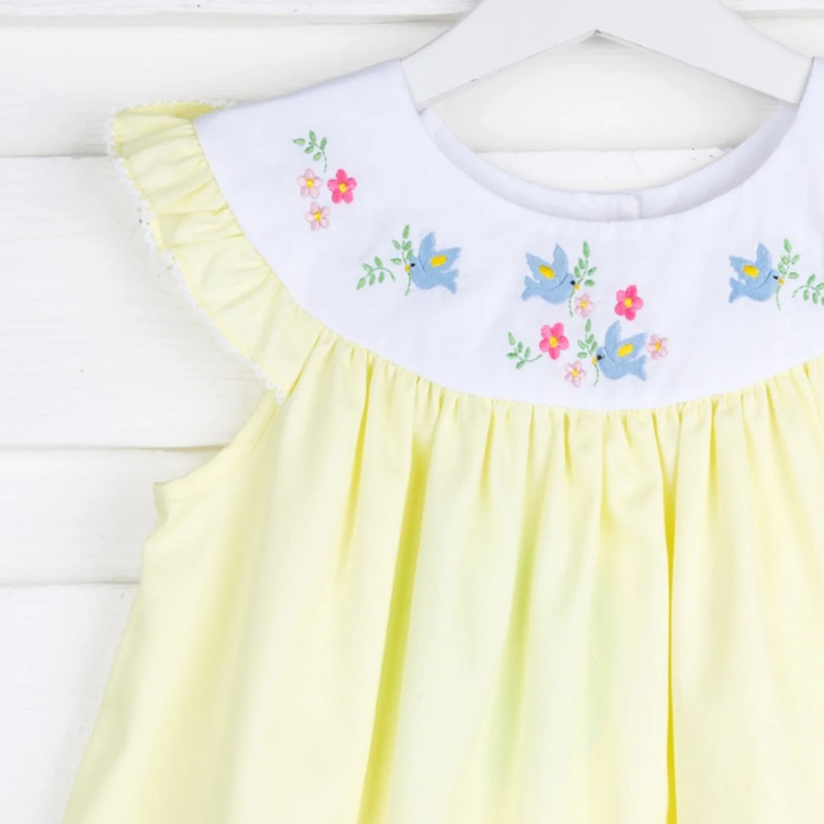Embroidered Bird Pique Dress Yellow - Image 3