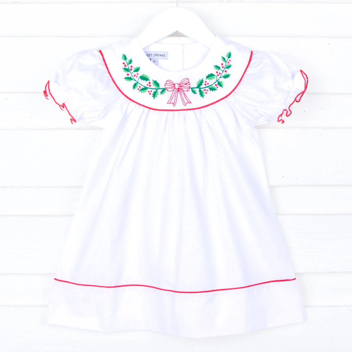 Embroidered Christmas Holly Bow Dress - Image 3