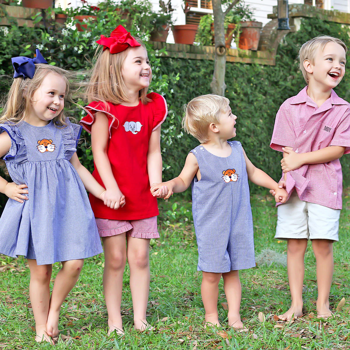 Embroidered Elephant Short Set Red Gingham - Image 12