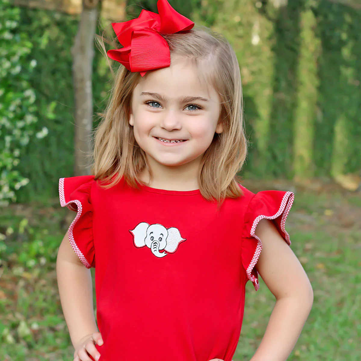 Embroidered Elephant Short Set Red Gingham - Image 4