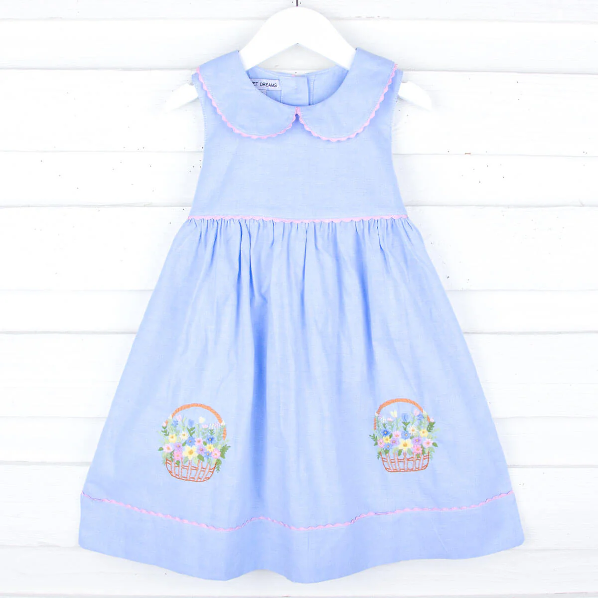 Chambray Embroidered Flower Basket Dress - Image 3