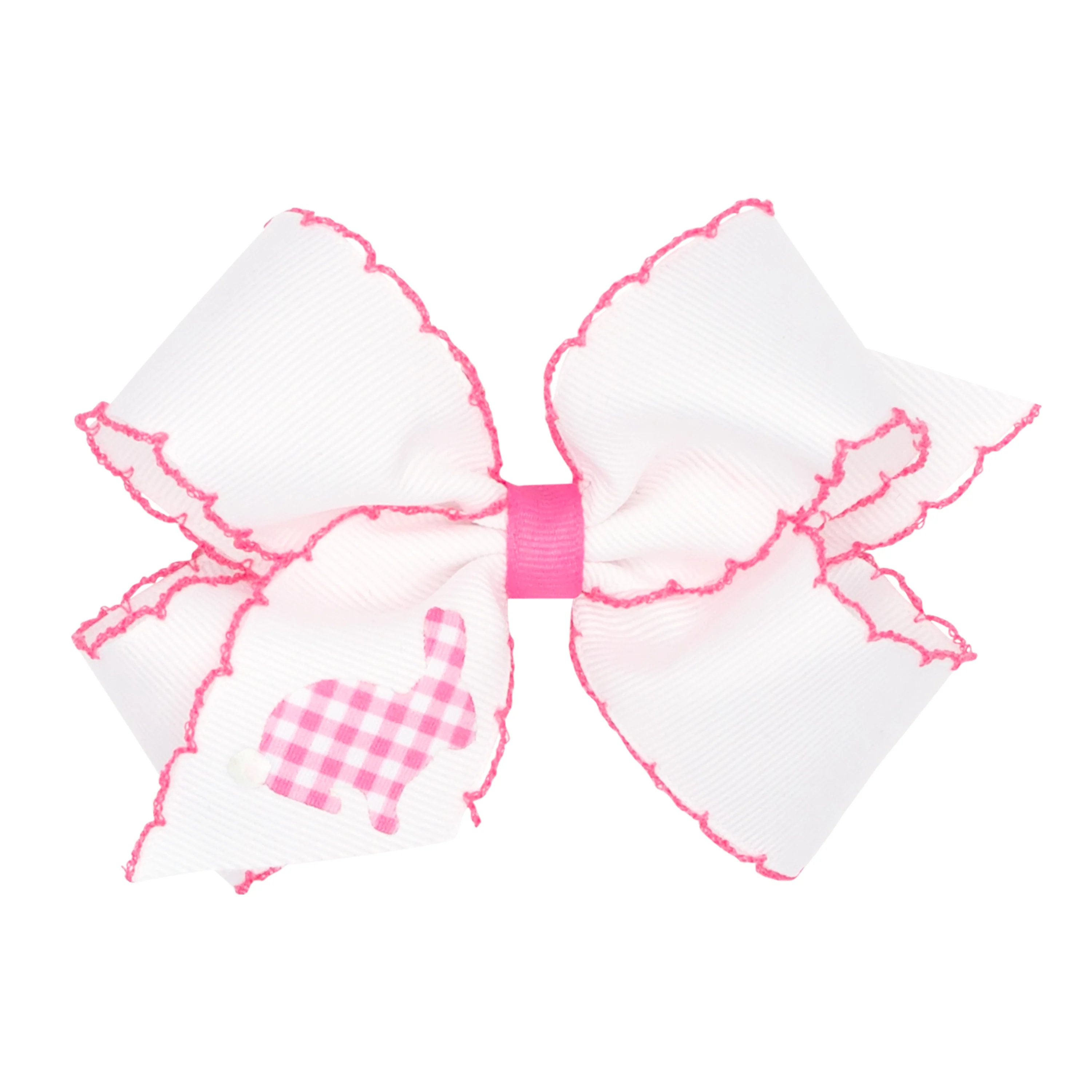 Embroidered Gingham Bunny Moonstitch Bow - Image 3