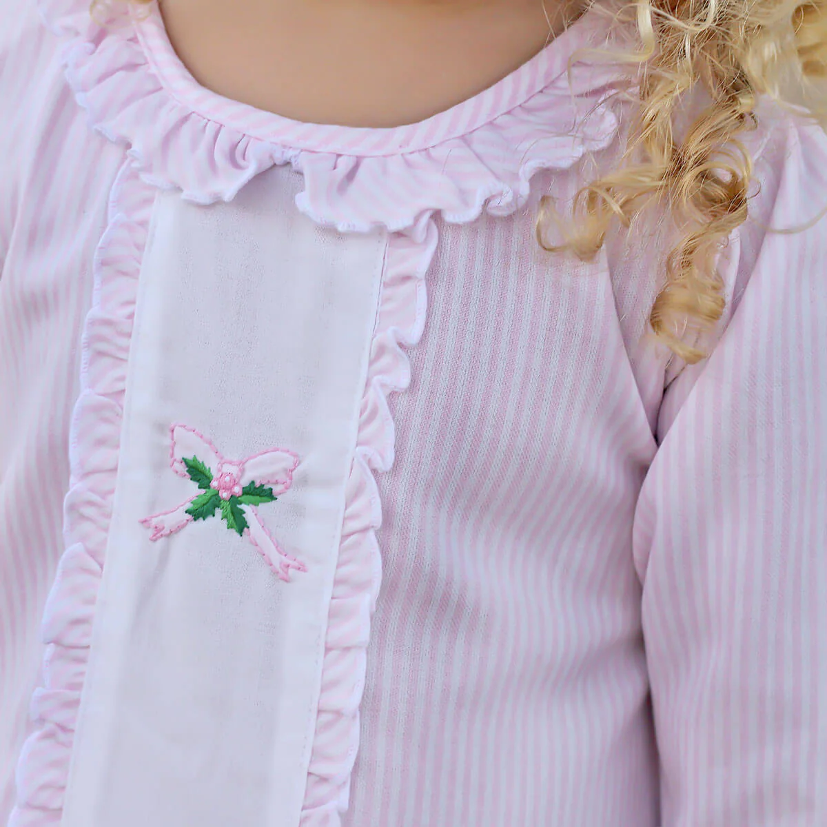Embroidered Holly and Bow Pink Nightgown - Image 2