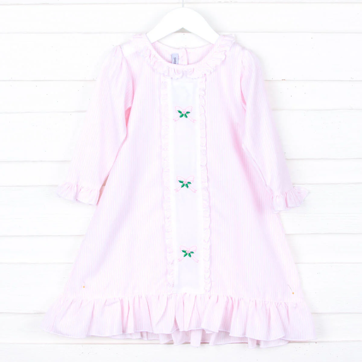 Embroidered Holly and Bow Pink Nightgown - Image 3
