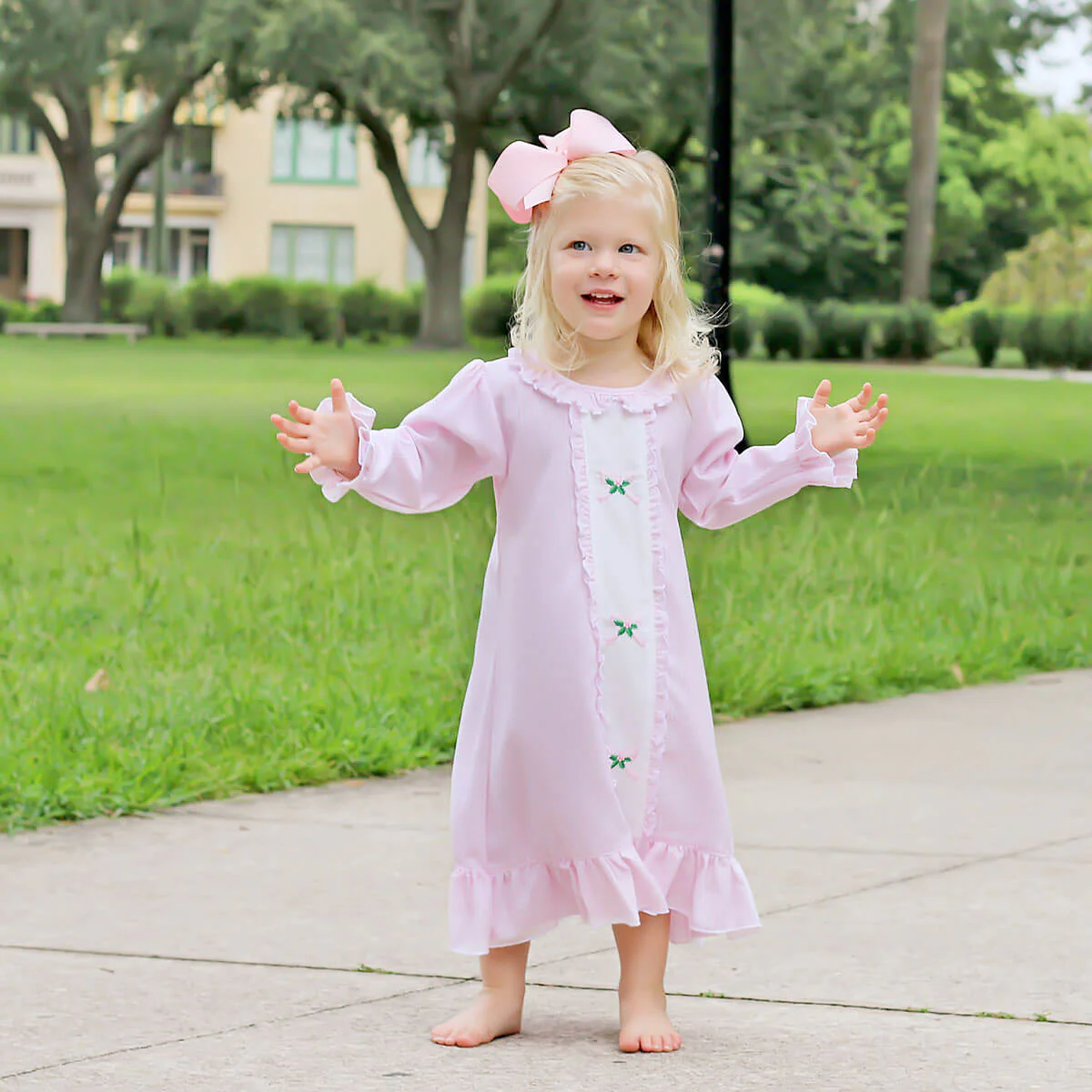 Embroidered Holly and Bow Pink Nightgown - Image 5