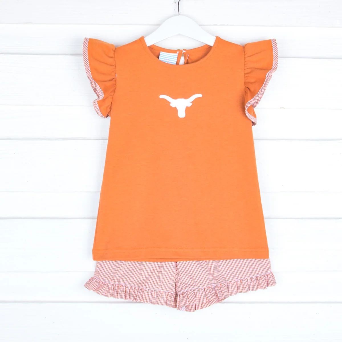 Embroidered Longhorn Short Set Gingham - Image 2