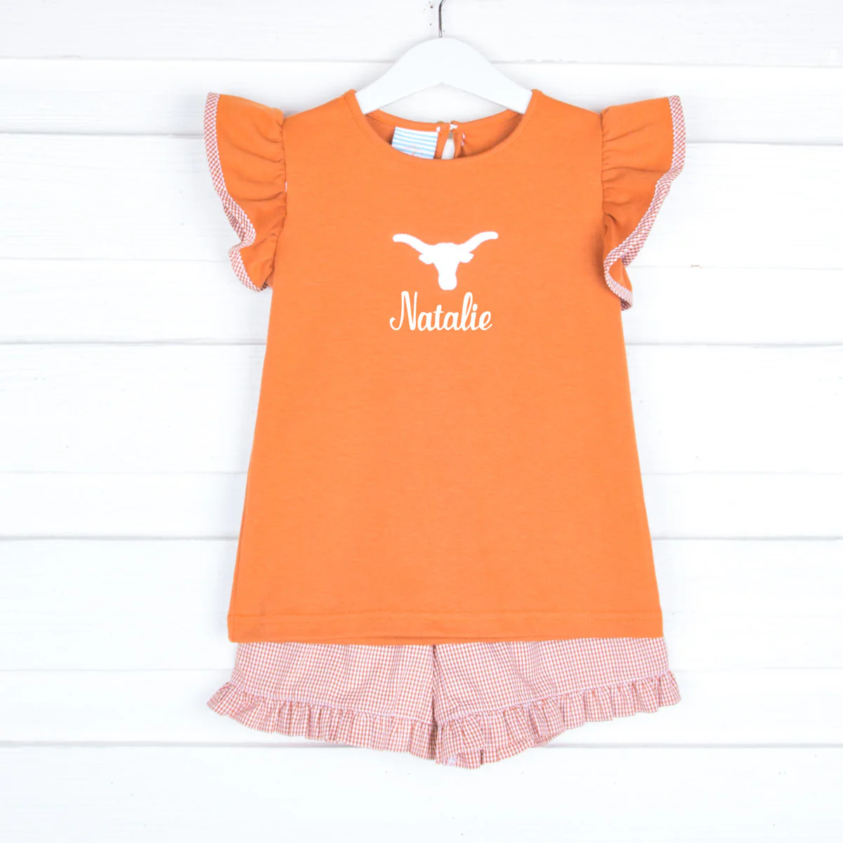 Embroidered Longhorn Short Set Gingham - Image 3
